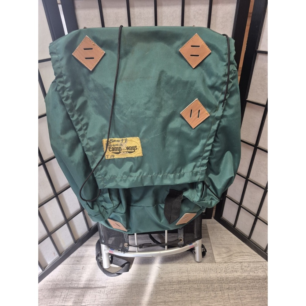 Vintage Aluminum CAMP WAYS External Frame Backpack Made in USA Green Nylon
